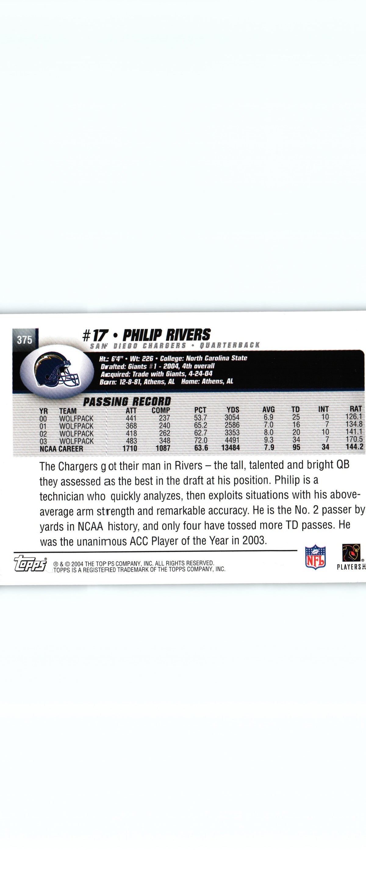 Philip Rivers 2004 Topps #375 RC