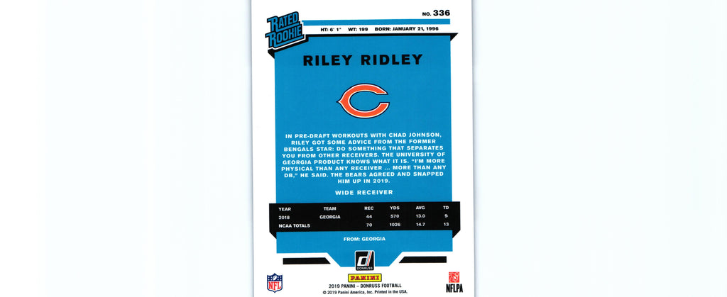 Riley Ridley 2019 PRESS PROOF BLUE Donruss #336 RC