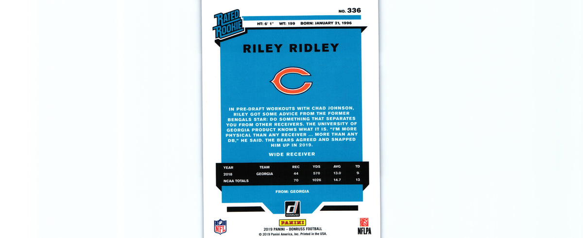 Riley Ridley 2019 PRESS PROOF BLUE Donruss #336 RC
