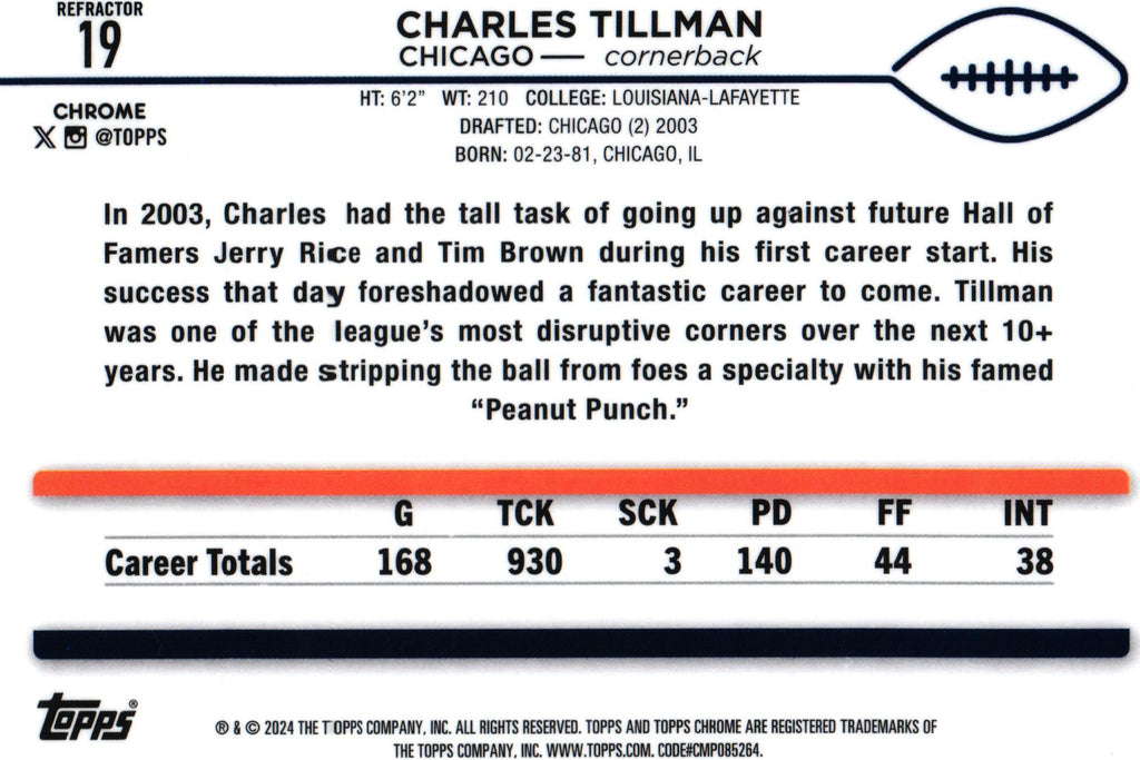 Charles Tillman 2024 REFRACTOR Topps #19