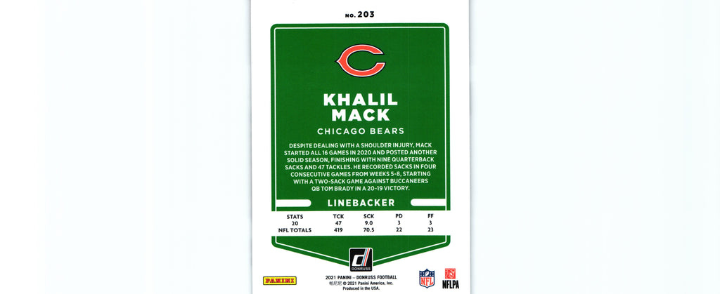 Khalil Mack 2021 VARIATION Donruss #203.2