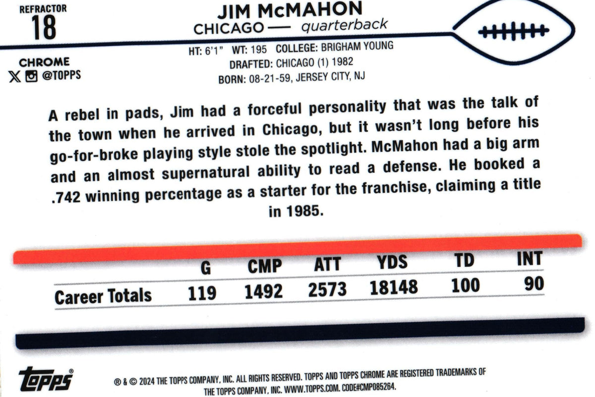 Jim McMahon 2024 Refractor Topps #18