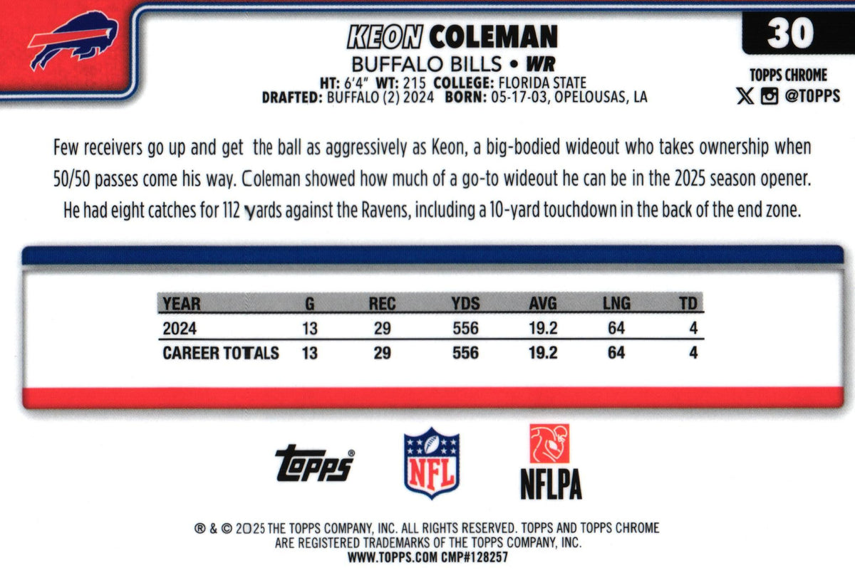 Keon Coleman 2025 RAY WAVE Topps #30
