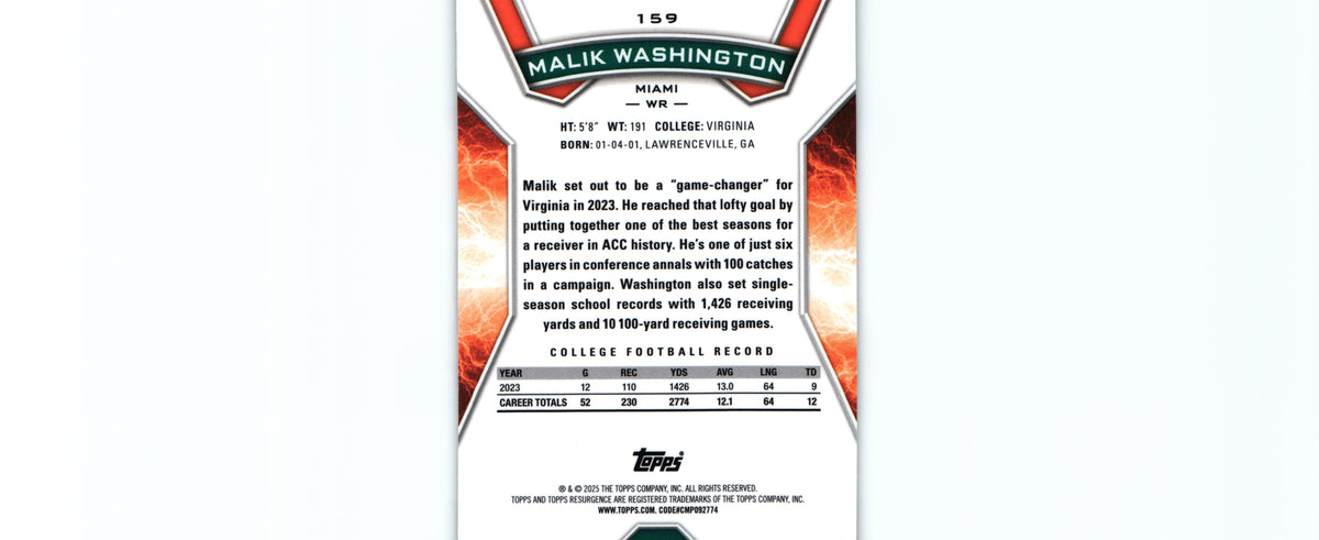 Malik Washington 2024 SURGE Topps #159 /399 RC