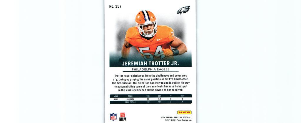 Jeremiah Trotter 2024 HYPER Prestige #357 RC