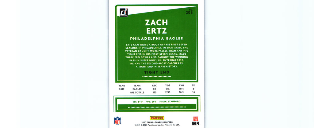 Zach Ertz 2020 PRESS PROOF BLUE Donruss #208