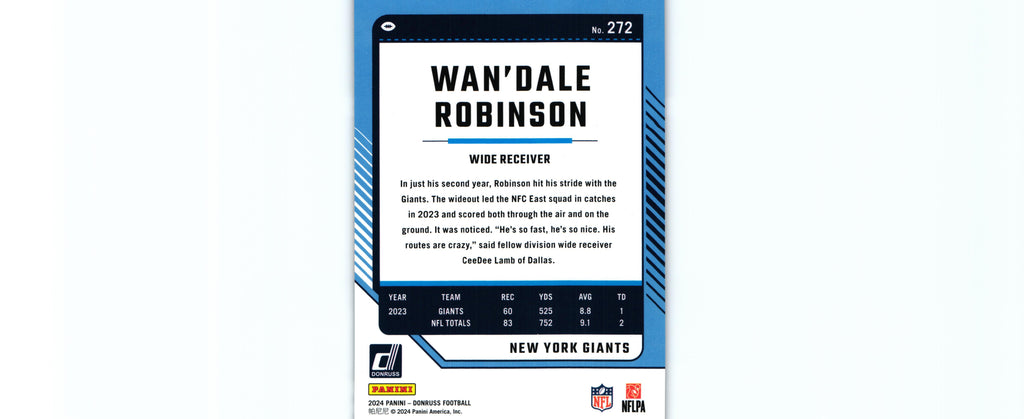 Wan'Dale Robinson 2024 PRESS PROOF PURPLE Donruss #272
