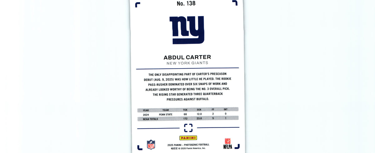 Abdul Carter 2025 Photogenic #138 RC