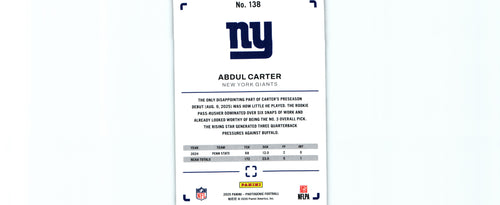 Abdul Carter 2025 Photogenic #138 RC