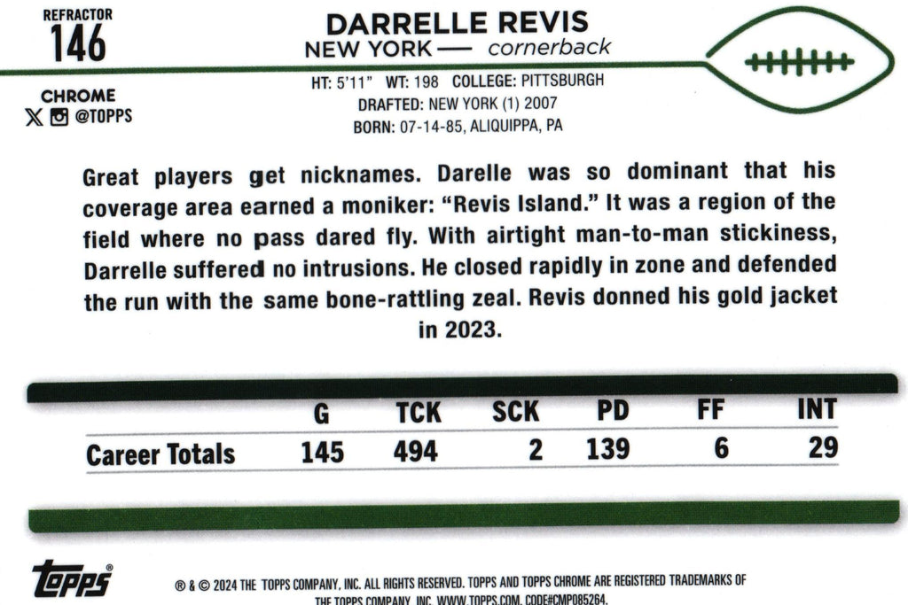 Darrelle Revis 2024 REFRACTOR Topps #146