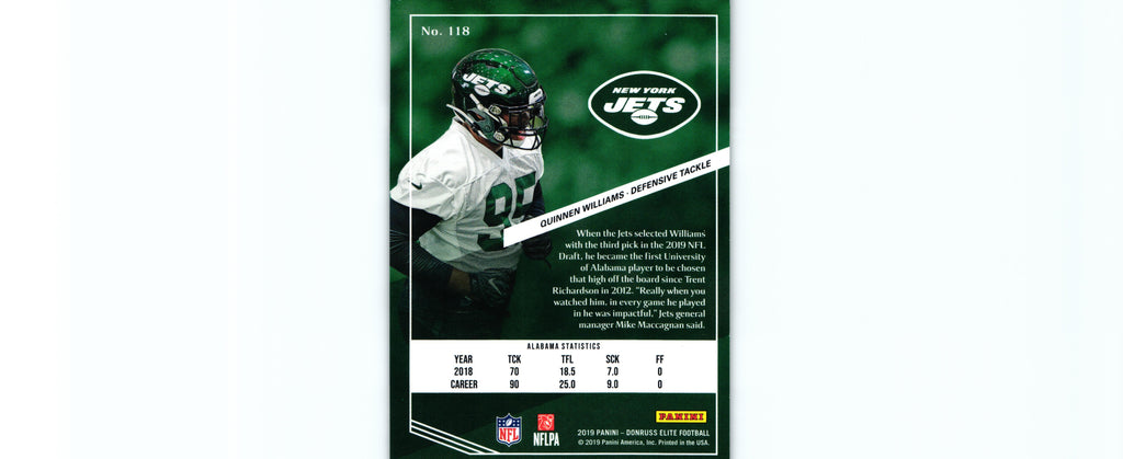 Quinnen Williams 2019 Donruss Elite #118 RC