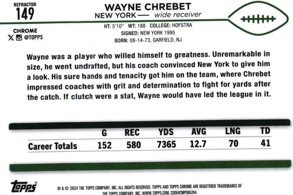 Wayne Chrebet 2024 REFRACTOR Topps #149