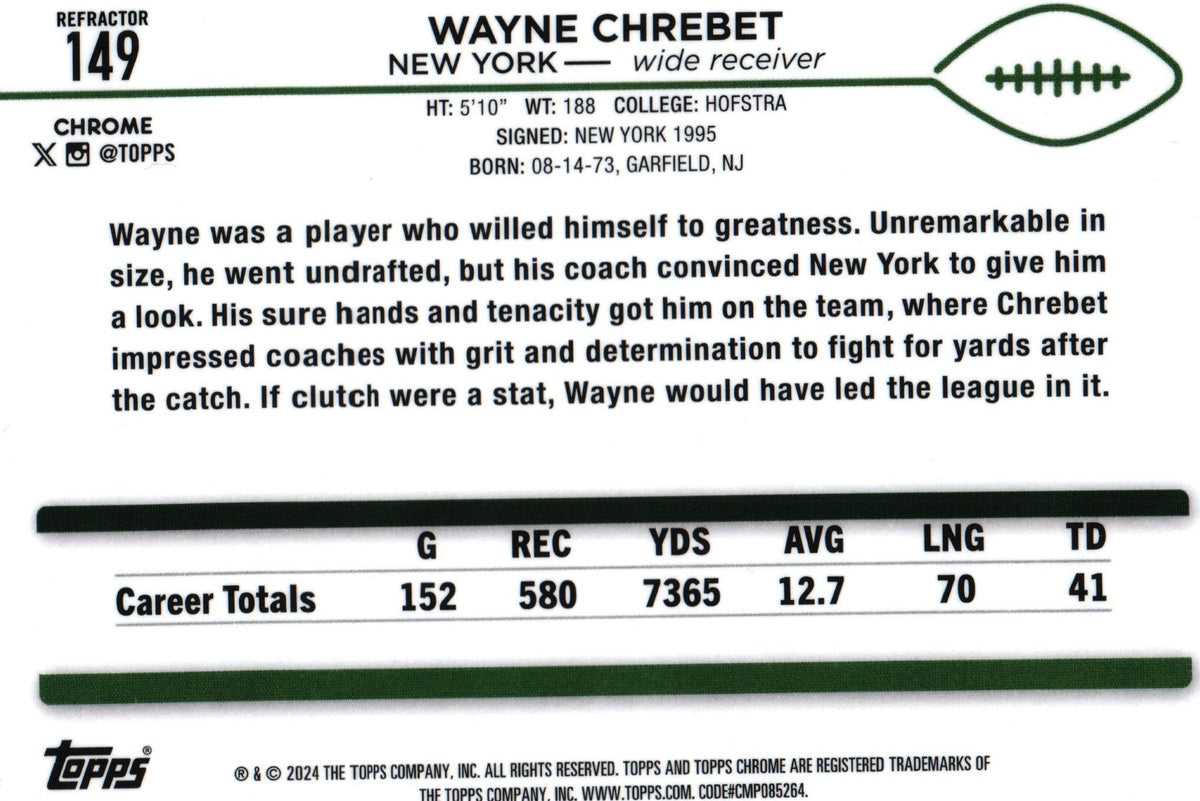 Wayne Chrebet 2024 REFRACTOR Topps #149