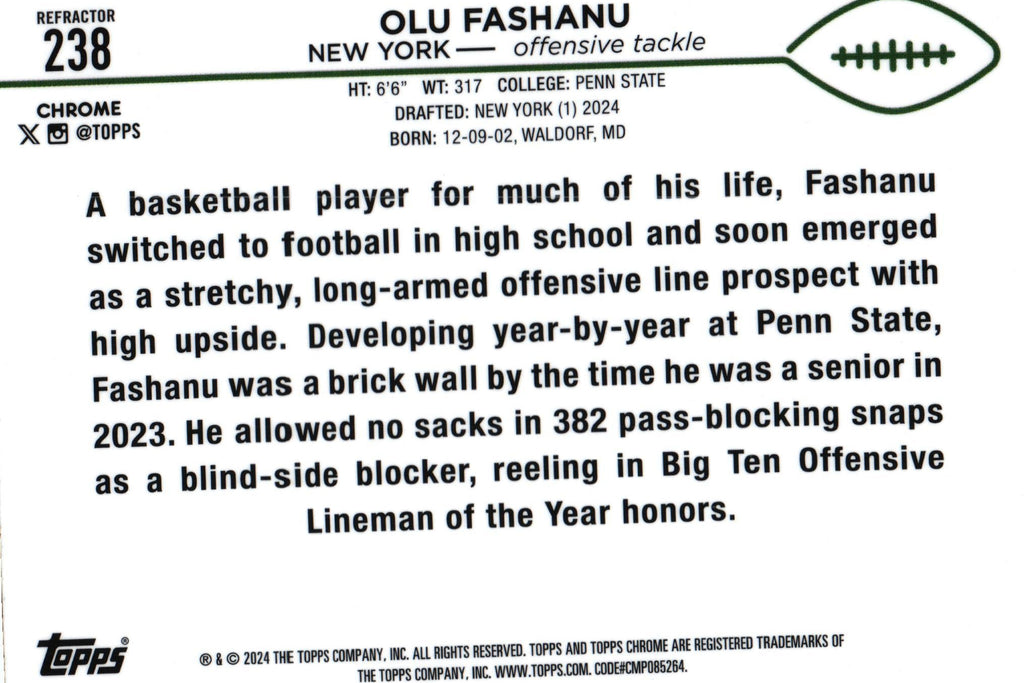 Olu Fashanu 2024 REFRACTOR Topps #238 RC