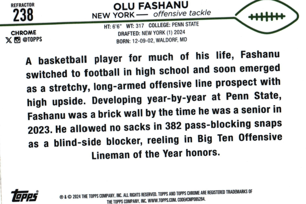 Olu Fashanu 2024 REFRACTOR Topps #238 RC