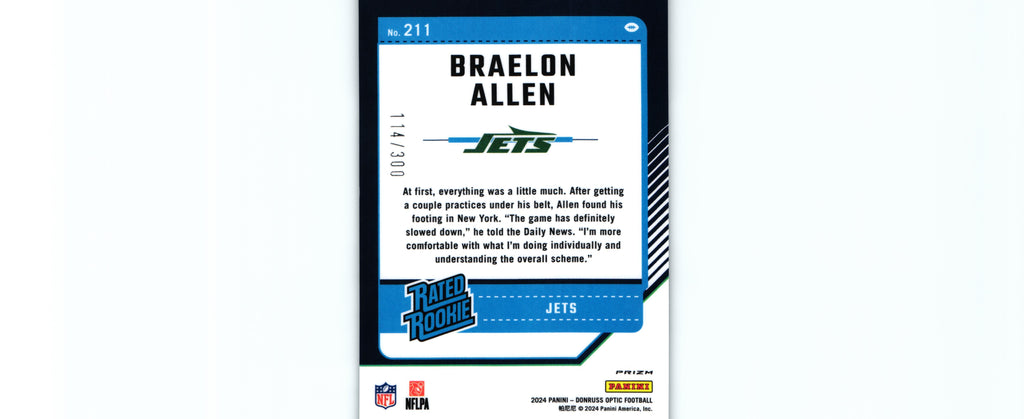 Braelon Allen 2024 WAVES Donruss Optic #211 /300 RC