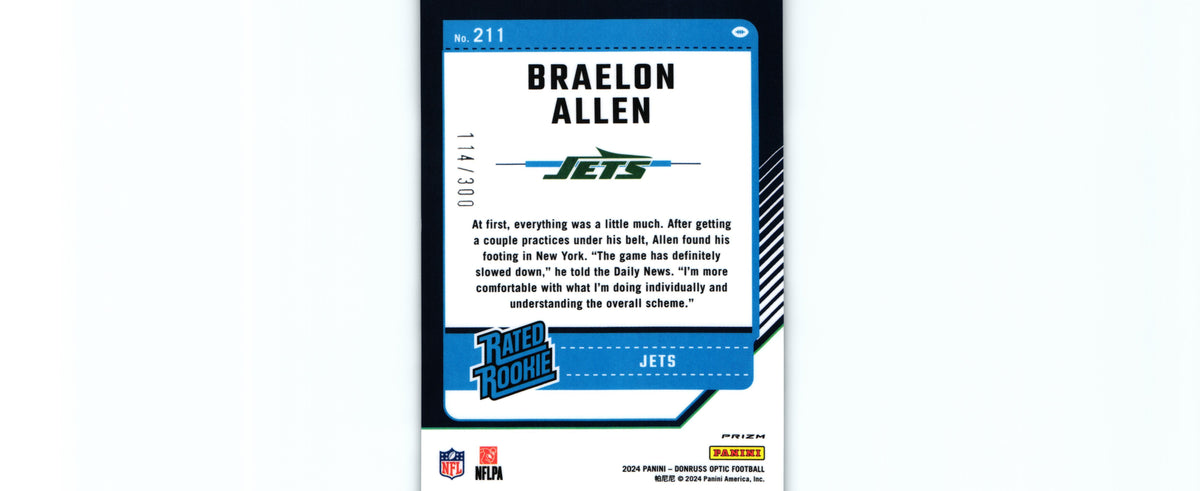 Braelon Allen 2024 WAVES Donruss Optic #211 /300 RC