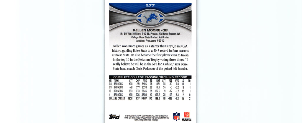 Kellen Moore 2012 Topps #377 RC