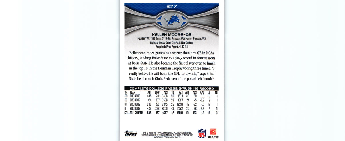 Kellen Moore 2012 Topps #377 RC