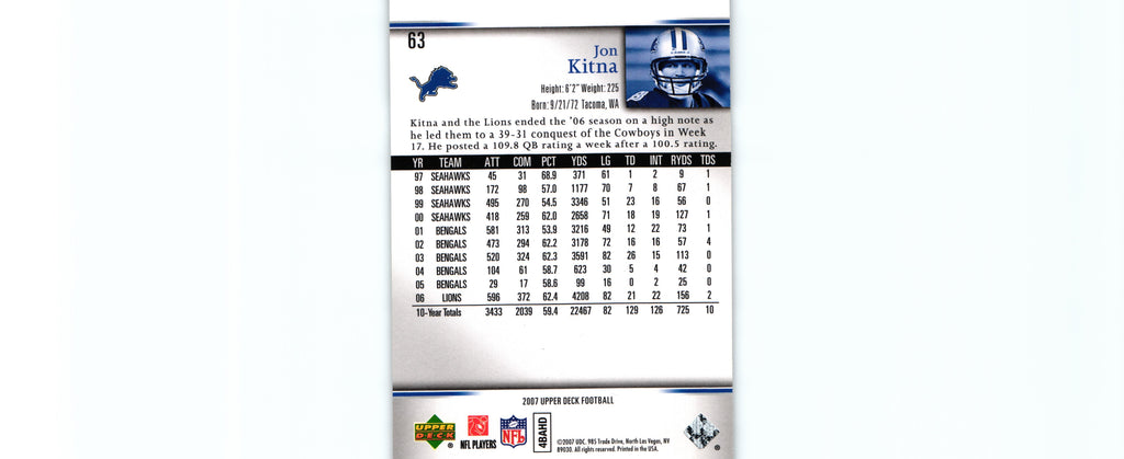 Jon Kitna 2007 Upper Deck #63