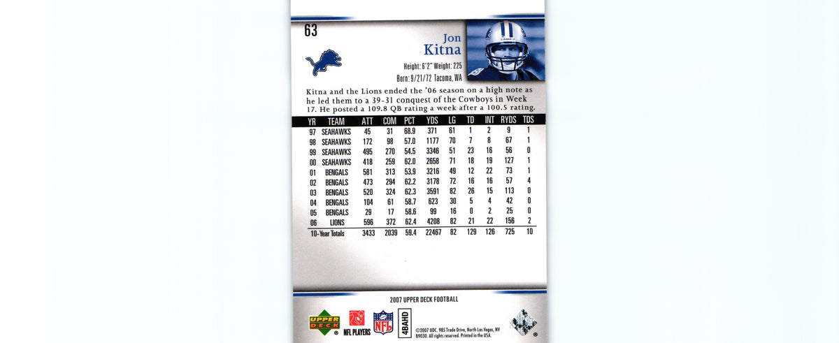 Jon Kitna 2007 Upper Deck #63