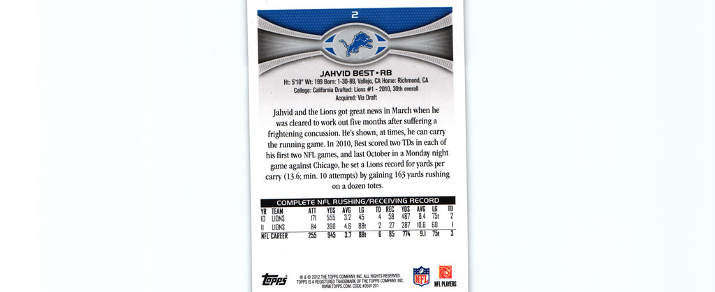 Jahvid Best 2012 Topps #2