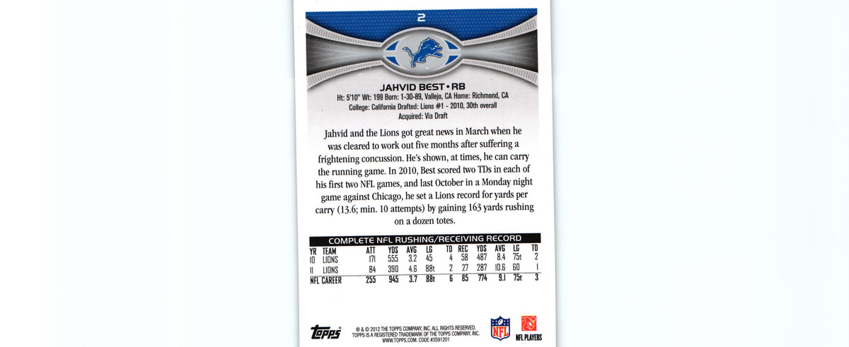 Jahvid Best 2012 Topps #2
