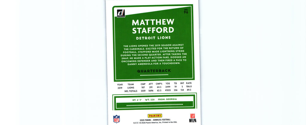 Matthew Stafford 2020 PRESS PROOF BLUE Donruss #96