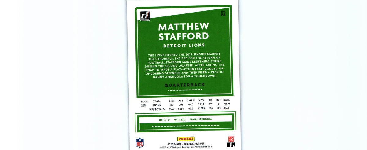 Matthew Stafford 2020 PRESS PROOF BLUE Donruss #96