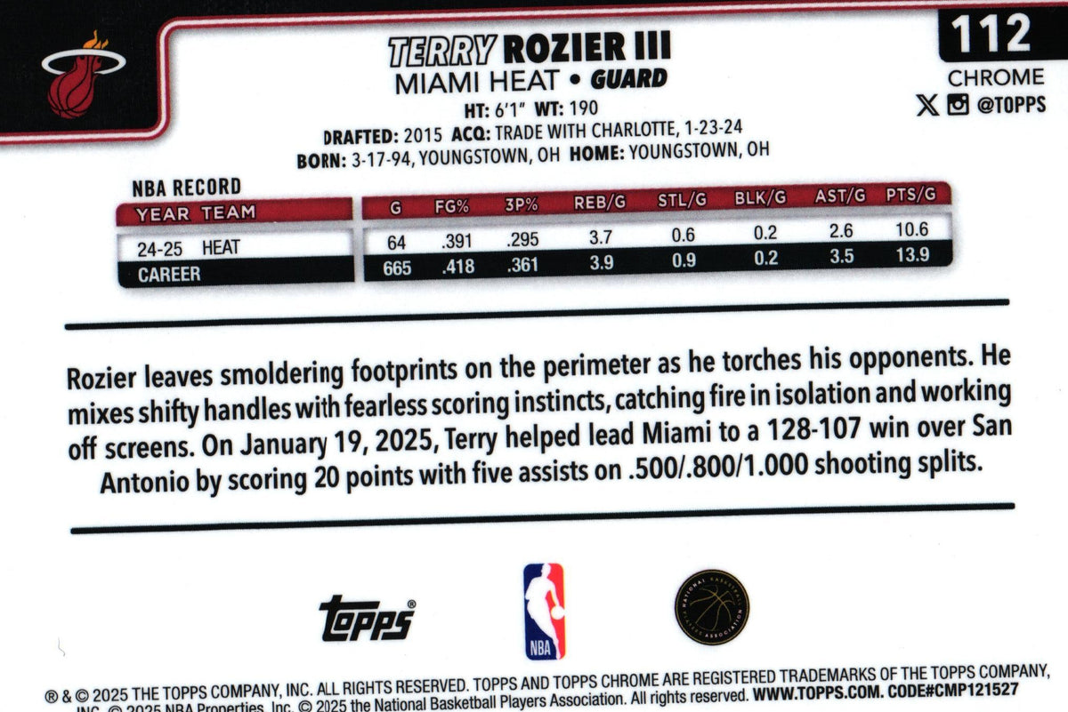 Terry Rozier 2025 REFRACTOR Topps #112, Miami Heat