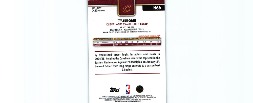 Ty Jerome 2025 GLITTER Topps H66, Cavaliers