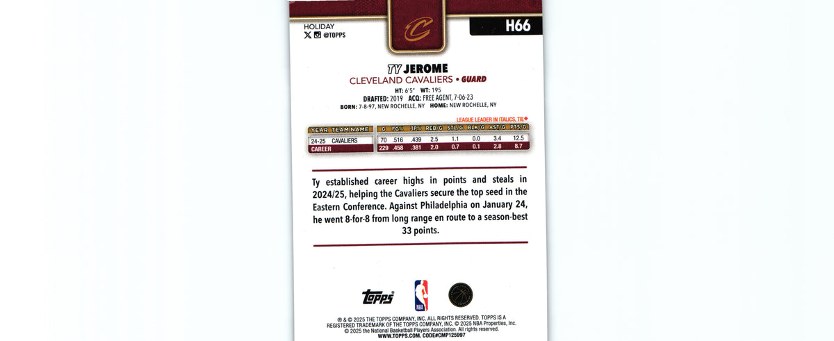 Ty Jerome 2025 GLITTER Topps H66, Cavaliers