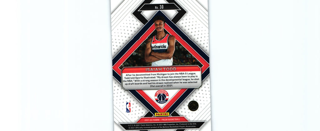 Isaiah Todd 2021 Prizm #30 RC, Wizards