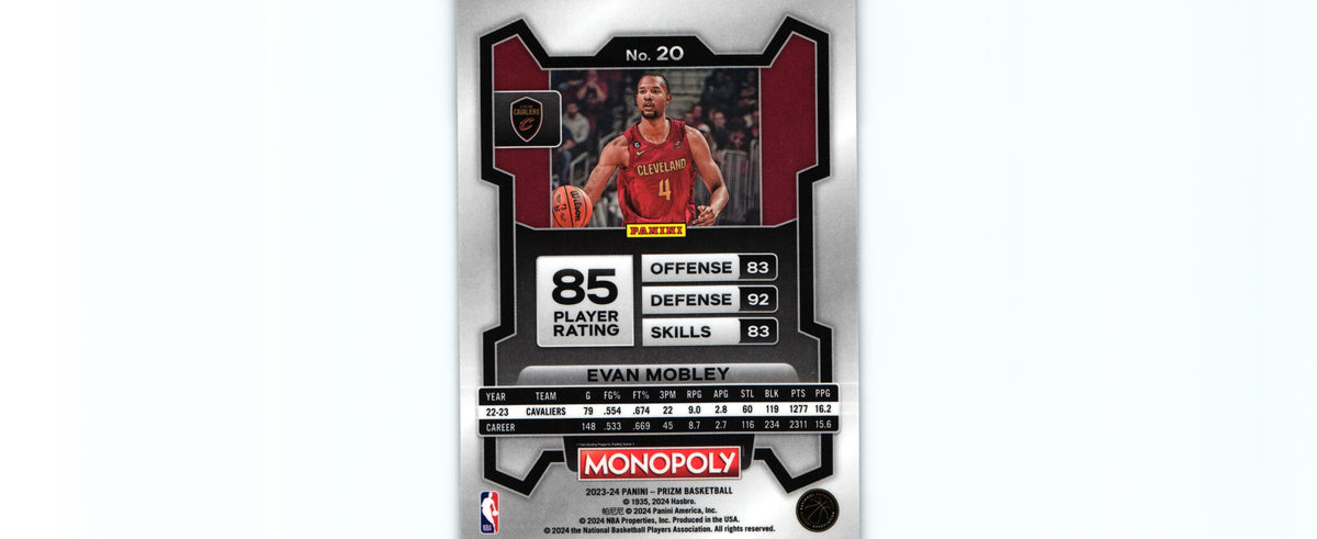 Evan Mobley 2023 Prizm Monopoly #20, Cavaliers