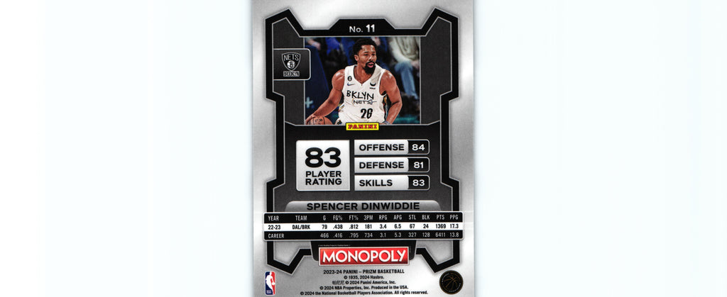 Spencer Dinwiddie 2023 Prizm Monopoly #11, Nets