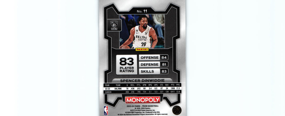 Spencer Dinwiddie 2023 Prizm Monopoly #11, Nets