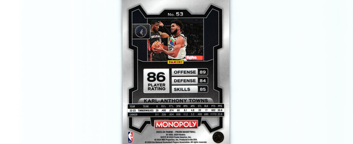 Karl-Anthony Towns 2023 Prizm Monopoly #53, Timberwolves
