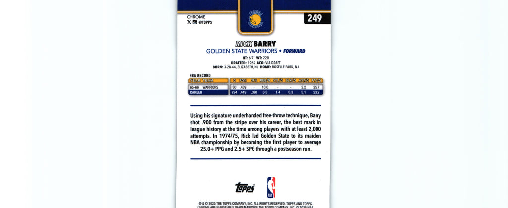 Ricky Barry 2025 REFRACTOR Topps #249, Golden State Warriors