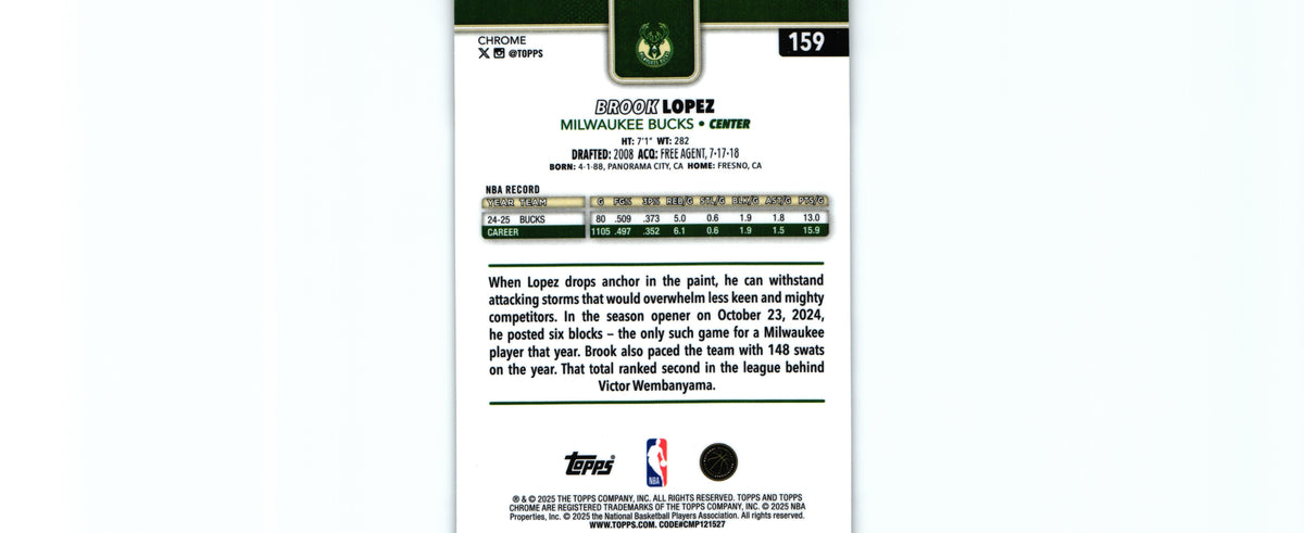Brook Lopez 2025 Topps #159, Bucks