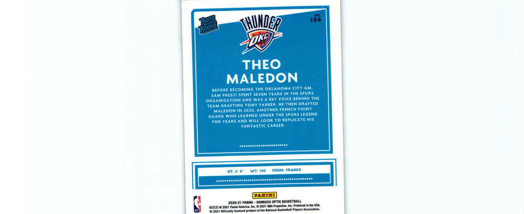 Theo Maledon 2020 Donruss Optic #184 RC, Thunder