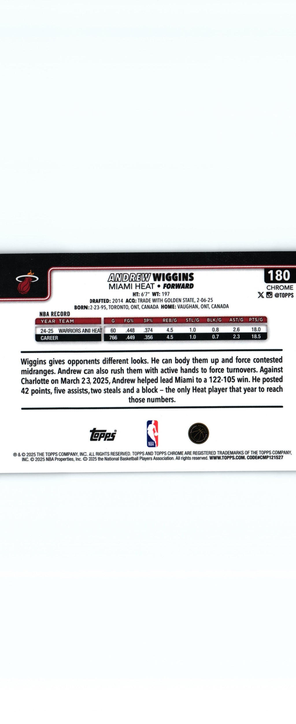 Andrew Wiggins 2025 Topps #180, Miami Heat