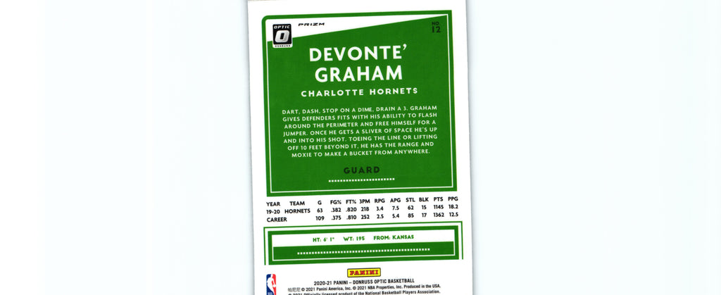 Devonte' Graham 2020 FASTBREAK Donruss Optic #12, Hornets