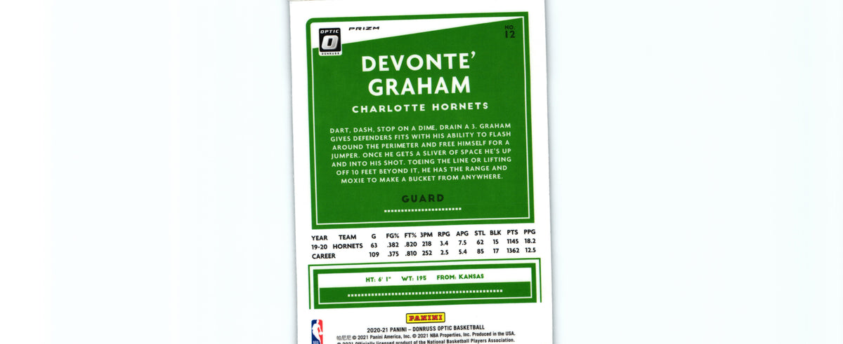 Devonte' Graham 2020 FASTBREAK Donruss Optic #12, Hornets