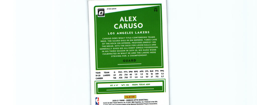 Alex Caruso 2020 HOLO Donruss Optic #98, Lakers