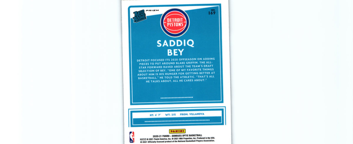Saddiq Bey 2020 PURPLE Donruss Optic #169 RC, Pistons