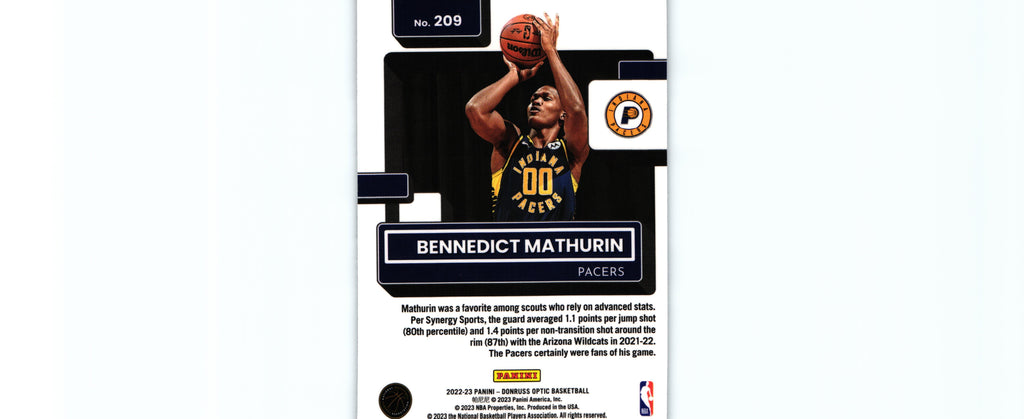 Bennedict Mathurin 2022 Donruss Optic #209 RC, Pacers