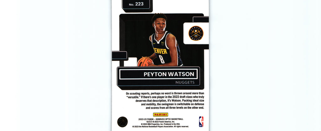 Peyton Watson 2022 Donruss Optic #223 RC, Nuggets