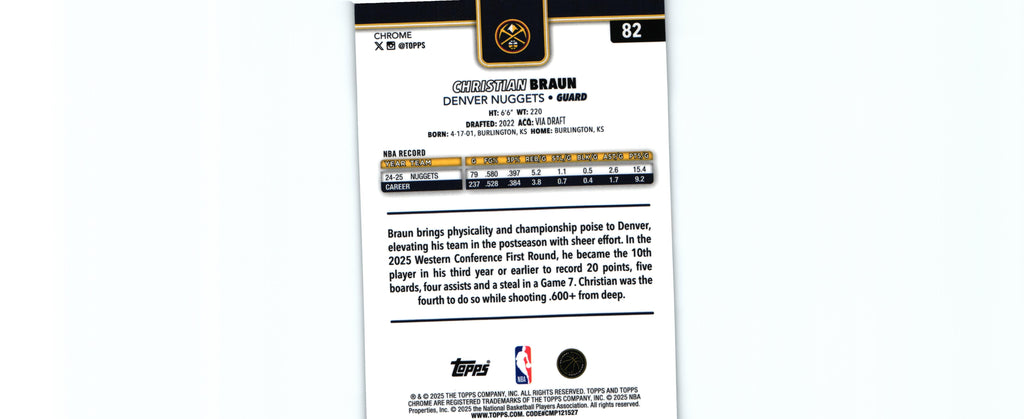 Christian Braun 2025 Topps #82, Nuggets