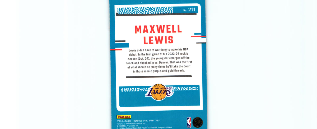 Maxwell Lewis 2023 Donruss Optic #211 RC, Lakers