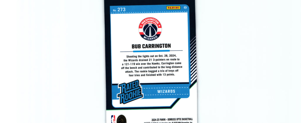 Bub Carrington 2024 Donruss Optic #273 RC, Wizards